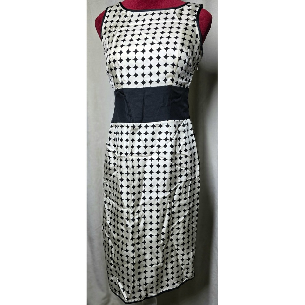 Talbots Pure Silk SZ 2 Cream white Black Polka Dot harlequin polka dot Dress Y2K